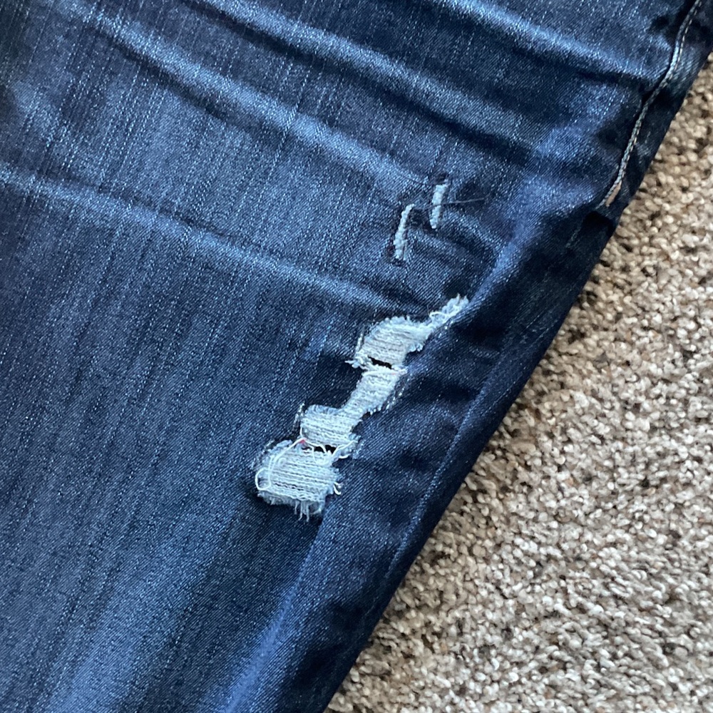 White House Black Market Dark Blue Distressed Skinny Jeans - Picture 4 of 7